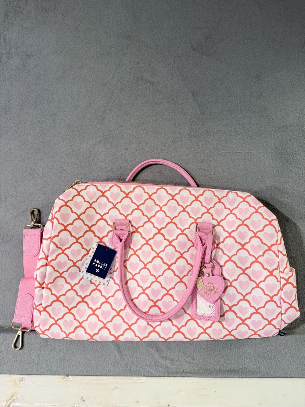 Roller Rabbit - Pink Heart-Pattern Travel Duffel